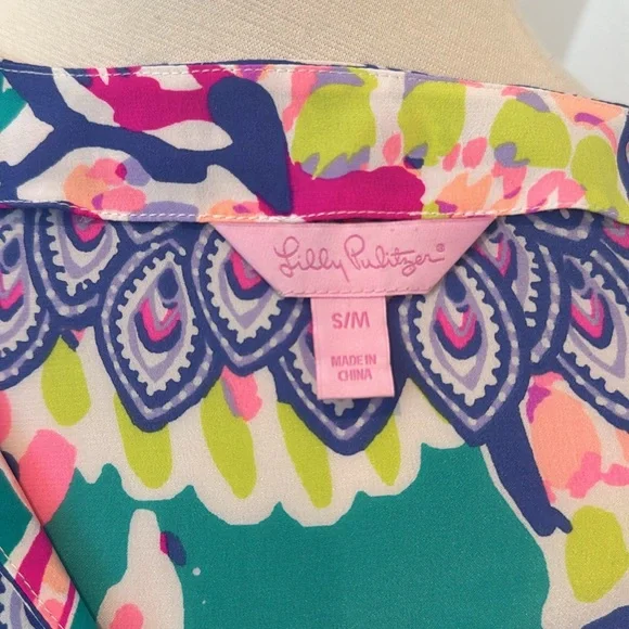 Lilly Pulitzer Silk Lettie Caftan Top Safari Sighted Multicolor Top, Sz S/M - Picture 8 of 10